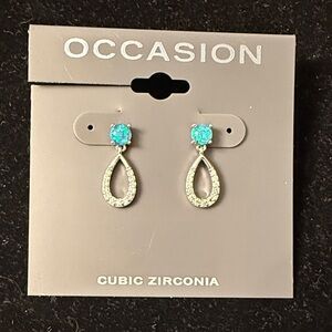 Occasion faux blue opal and CZ Drop Earrings